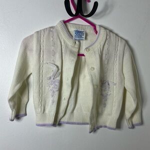 Vintage Kiddz Knitz 12M Hand Embroidered Knit Cardigan Cream Lavender Baby